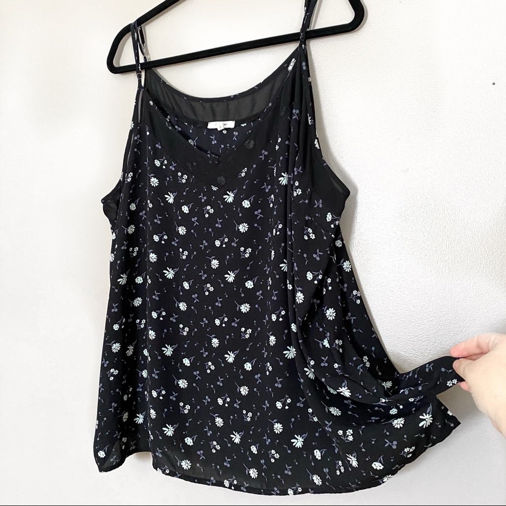 Maurices Floral & Cherry Print Black Spaghetti Strap Swing Tank Top
